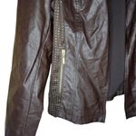 Chico's Chocolate Brown Open Front Faux Leather Lined Jacket Gold Studded Size 1 Photo 4