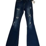 Ymi NWT WannaBettaButt Dark Blue Flare Jeans | Distressed Hem Repreve Denim 3/26 Photo 0