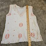 Lucky Brand  Size Small S Blouse Heathered White Coral Pink Embroidered Top Photo 5