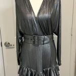 Retrofête Silver Metallic 80s Belt Tiered Mini Dress Holiday New Year's Eve S Silver Photo 0