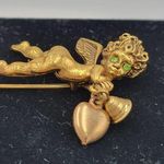 Vintage Coat Pins Lot of 3 Angel Cherub Cupid and FloralGold Tone Rhinestones Photo 7
