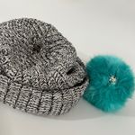 Love Your Melon Cuffed Beanie Hat in Speckled White and Black with Mint Pom Pom Photo 3