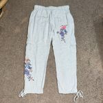 Paparazzi by Biz Floral Embroidered Linen Cargo Jogger Pant Cream Medium Photo 6