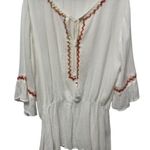 POL Cream Ruffled 3/4 Sleeve Blouse with Tie Front Photo 0