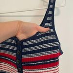 American Eagle Navy Blue White Red Striped Ribbed Henley Americana Sweater Tank Photo 4