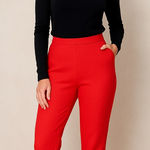 Rachel Comey  Textured Slim Pants – Size 8 – Bright Red Photo 0