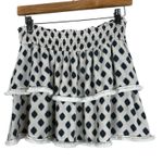 Vintage Havana Mini Skirt Womens M Cream Blue Smocked Tiered Fringe Cottagecore Size M Photo 0