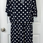 Ronni Nicole  Navy Blue White Polka Dot Dress Womens 12 Keyhole Neck Career Work Photo 0