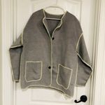 Commense Women's Contrast Trim Jacket Oversized Pockets Long Sleeve Gray Large Photo 2