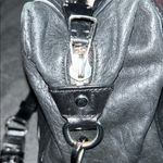 Olivia Harris Black Leather Duffel Bag with Modern Chain Photo 6
