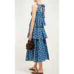 Rhode Leela Tiered Abstract Print Cotton Midi Dress in Blue Ikat Size Medium Photo 4