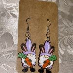 Handmade NWT Wooden Lavender Easter Gnome Painted Earrings Photo 2