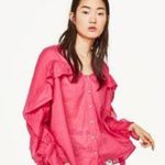 ZARA  fuchsia oversized semi-sheer ruffled blouse size XS Photo 0