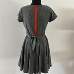 THML short sleeve grey and black thin striped dress with tie and orange zipper Photo 1