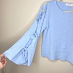 Milly  Seriously Soft Bell Bow‎ Sleeve Blue Cropped Sweater Size Medium Ties Luxe Photo 2