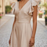 Daniel Cremieux Cremieux Dress Classic Holiday Gold Formal Dress Champagne Flutter Sleeve Size 4 Photo 0