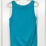 Talbots  Sleeveless Sweater Women’s M Teal Blue Crochet Trim Rayon Cotton Top Photo 3