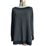 A pea in the pod  Maternity Striped Sweatshirt Black with White Stripe Crew Neck Photo 1