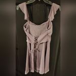 Halara NWT  Softlyzero Airy Ruffle Lace Up Contrast Mesh Flare Dress Elderberry S Photo 13