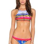 NEW Salinas L Runway High Neck Bikini Set MultiColor Palm Birds Swim Top Bottom Pink Size L Photo 0