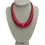 Cherry Red Wooden Disc & Round Ball Statement Necklace Photo 0