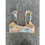 Aerie floral print ruffle straps scoop neck bikini swim top size medium orange Photo 1