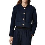 J.Crew  Tweed Wool Blend Bomber Lady Jacket Navy Gold Button Size 20 Photo 2