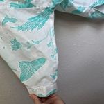 Diane Von Furstenberg  White Teal Bird Print Button Down Blouse Womens S Sheer Photo 2