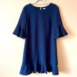 Charles Henry  | Navy Blue Flutter Sleeve Ruffle Hem Shift Dress Sz L Photo 1