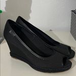 Lauren Ralph Lauren Women’s Nella Canvas Wedge Peep Toe Shoes Size 9.5 Black Photo 1