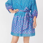 J. Crew blue block print dolman sleeve dress size small Photo 0