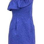 Shoshanna  Ruffle One Shoulder Jacquard Textured Dress Blue Size 4‎ Photo 0