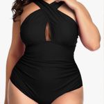 One Piece Daci Womens Front Cross Plus Size Swimsuits Tummy Control Keyhole Photo 2