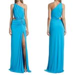 Halston Heritage Halston Ivanna Gathered Asymmetric Cut-Out Gown, Aqua/Blue Size 4 New w/Tag Photo 15