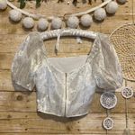 Missguided White Polka Dot Crop Top with Puff Sleeves Photo 5