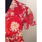 Lush Clothing Lush Red Wrap Frilly Ruffled Short Sleeve Floral Dress V neck XS Photo 3
