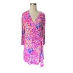 Lilly Pulitzer Karlie Pink Tropics Sun Drenched Jersey Wrap Romper Size LARGE Photo 9