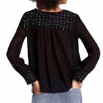 ZARA | XS | Black Swiss Dot V-Neck Chiffon Top Sheer Sleeves with Tweed Trim Photo 1