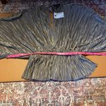 MIOU MUSE NWT Plisse Dolman Sleeve Plunging V Neck Ruched Waist Top Size Small Silver Photo 5