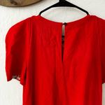 Maeve Anthropologie Red Floral Trim Textured  Rousseau Flounced Dress 2 Photo 12