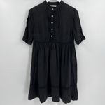Haris Cotton 100% Linen Dress Size XS Black Crochet Trim Made in Greece Coastal Photo 1