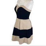 Windsor strapless mini dress, black tan color block with pleated skater skirt Photo 1
