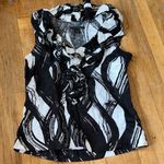 Grace Elements  100% Linen Black and White Abstract Ruffle Blouse Sleeveless sz8‎ Photo 0