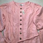 Madewell Linen-Blend Jumpsuit XS Puff-Sleeve Tassel-Tie Pink NWT Photo 4