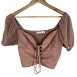 O. Vianca Crop Top Womens S Pink Polka Dot Mesh Lace Up Smocked Puff Sleeve Photo 0