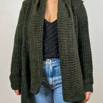 John + Jenn  Chunky Knit Forest Green Open Front Cardigan Sweater Photo 0
