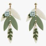 Handmade Elegant Boho-Chic White & Green Floral Clay Earrings Photo 1