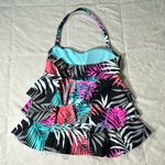 Island Escape Neon Hawaiian Tropical Palm Convertible Tankini Swimsuit Top 8 NEW Black Photo 2
