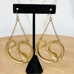 Bebe Vntg  Rhinestone Beaded Snake Dangle Statement Earrings Gold‎ Coral Orange Photo 3