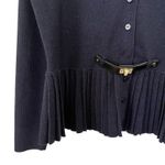 Paule Ka Navy Blue Wool Pleated Button Front Belted Cardigan Sweater Size XL Photo 4